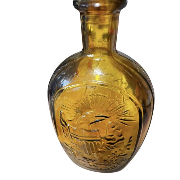 Franklin TWD Glass Bottle VTG Amber Embossed Eagle and Ship 8.75" Bicentennial - Picture 12 of 14